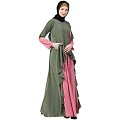 Polka dotted asymmetrical dress abaya- Jade Green-Pink